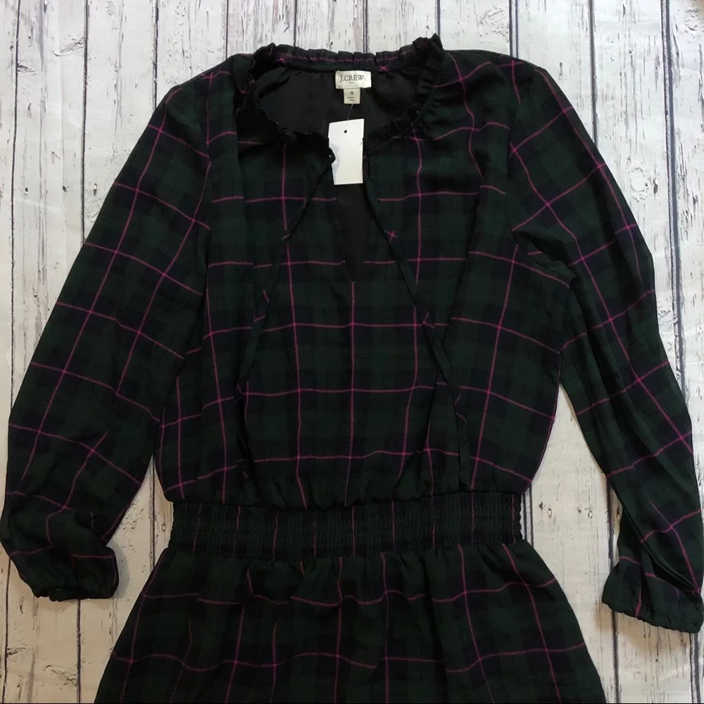 J. Crew blackwatch plaid midi dress